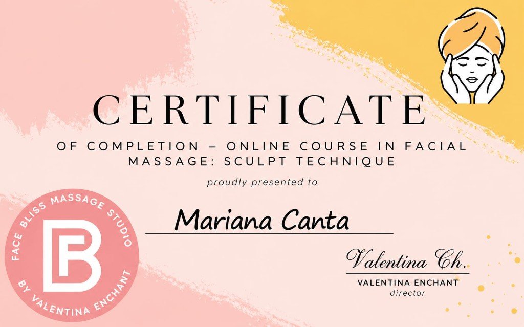 Certificado de masaje facial escultural de Face Bliss a nombre de Mariana Canta